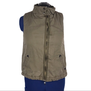 Thread & Supply M asymmetrical green 100%cotton cargo‎ pockets lined vest